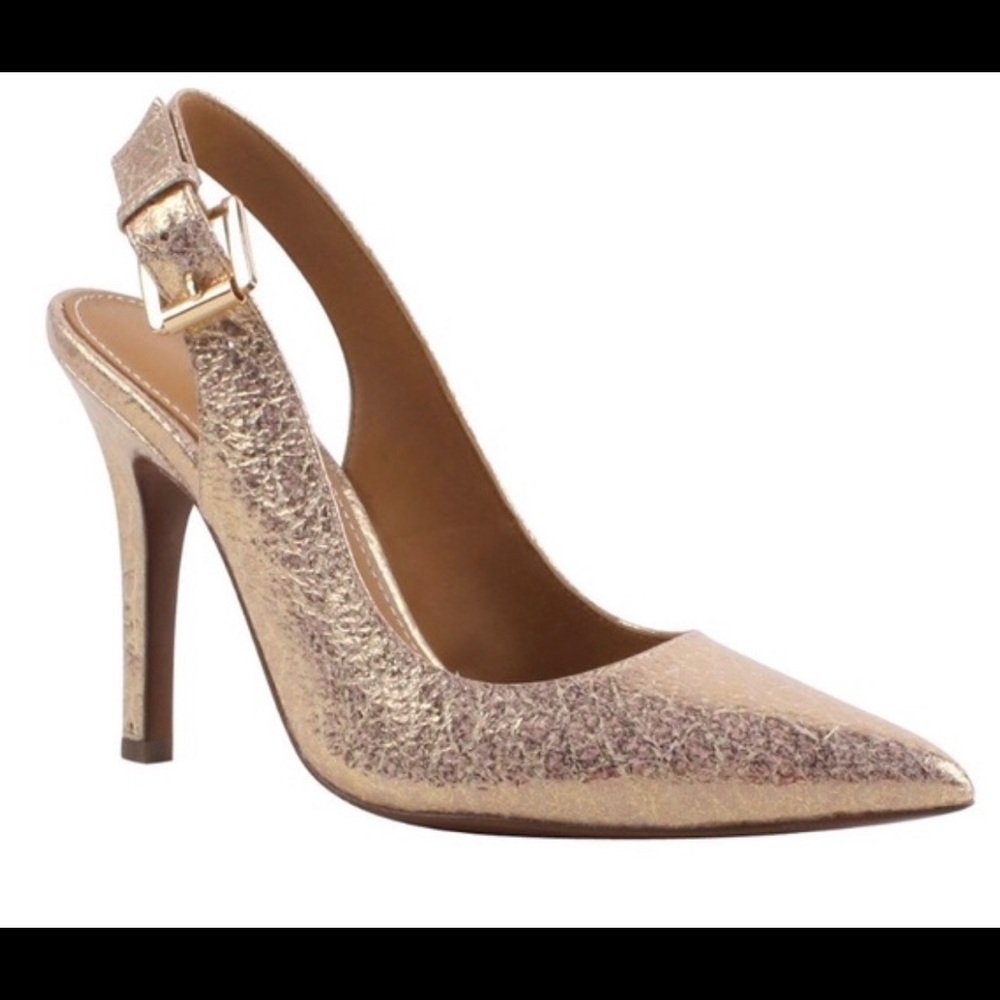 Kay Unger Zahara metallic pink and gold heel